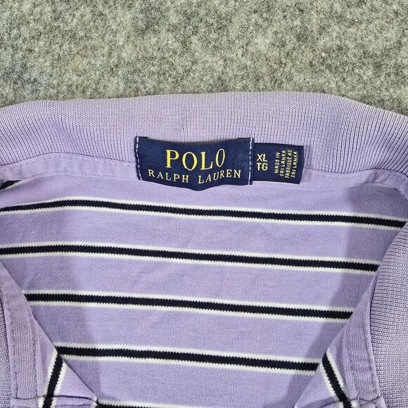 Polo Ralph Lauren Short Sleeve Striped Polo Shirt Lavender Black White XL Logo - Picture 4 of 11